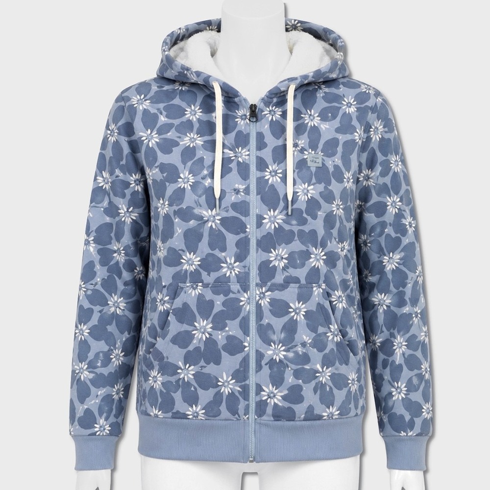 Billabong Sherpa Lined Daisy Zip Hoodie - NWT Womens Medium Blue - #49814-OFCL